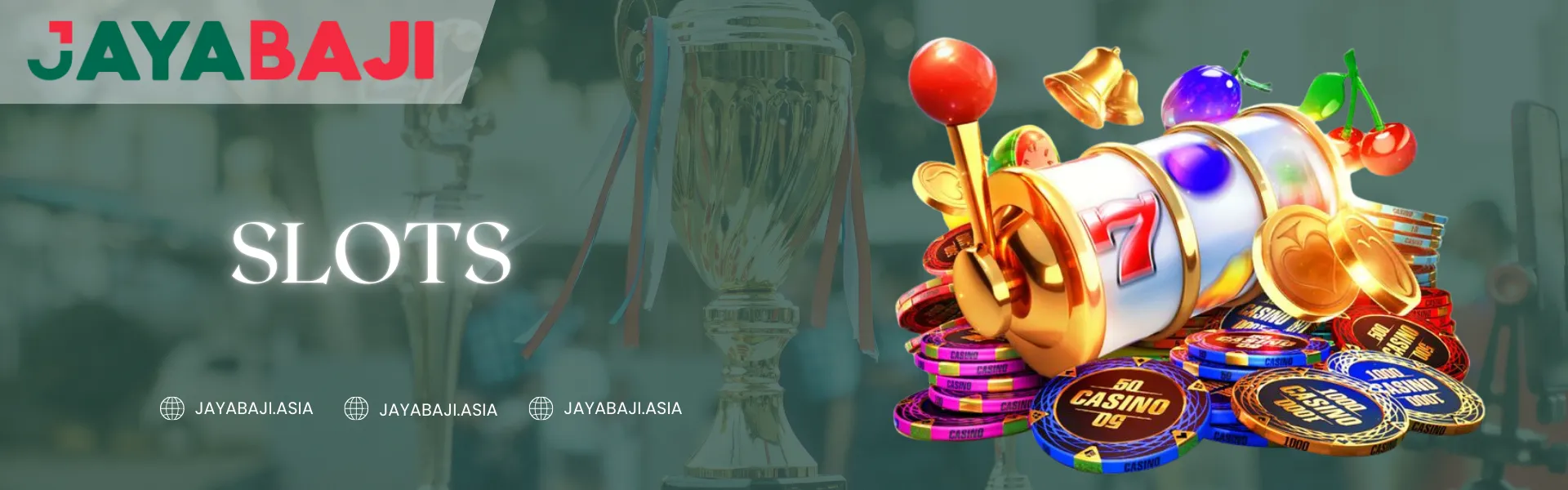 Jayabaji Nepal slots banner showing a colorful slot machine with number seven symbols, casino chips, and coins, representing online slot games.