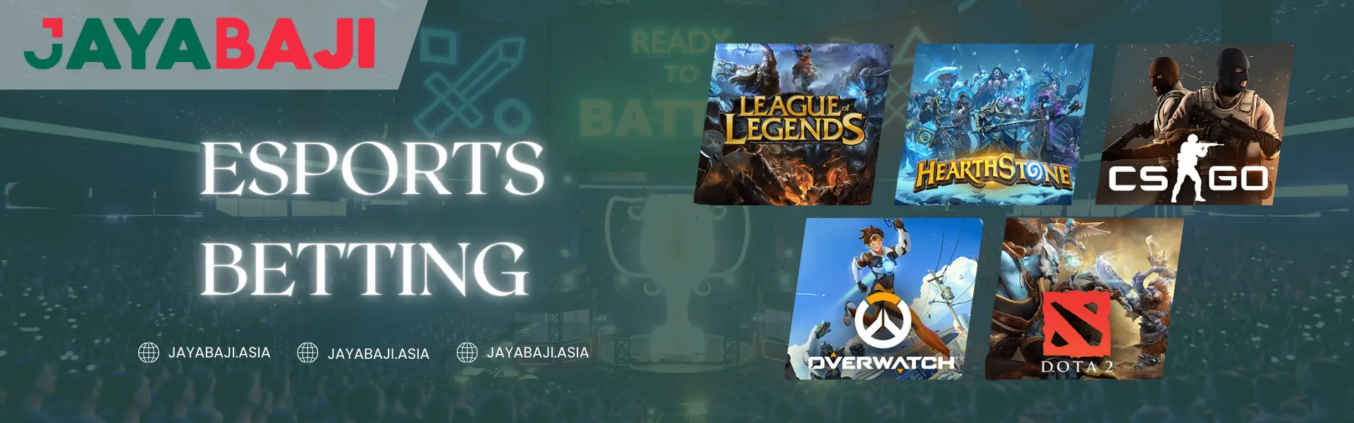 Promotional banner for Jayabaji Nepal featuring "ESPORTS BETTING" text alongside popular game titles like League of Legends, Hearthstone, CS:GO, Overwatch, and Dota 2.